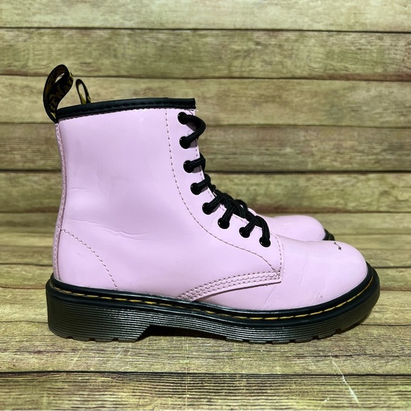 Dr. Martens Pink Patent Leather Lace Up Boots - Picture 3 of 9